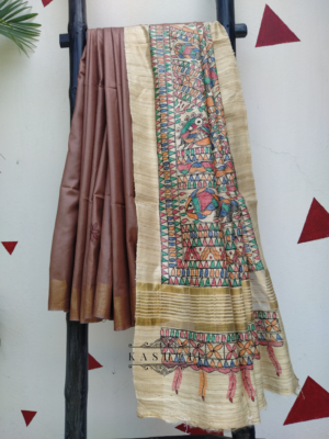 Shibori Bandhani Tie & Dye Madhubani Painting Linen Saree – Diorama Designs