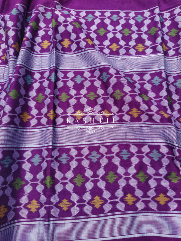 Purple Handwoven Pure Cotton Jamdani Saree with Handloom Mark