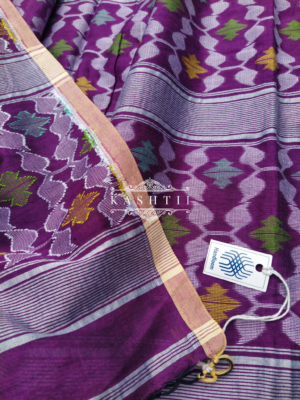 Purple Handwoven Pure Cotton Jamdani Saree with Handloom Mark