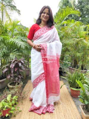 Amazon.com: KANCHNAR Women's Red and Off White Khadi Silk Printed Saree  with Unstitched Blouse : Clothing, Shoes & Jewelry