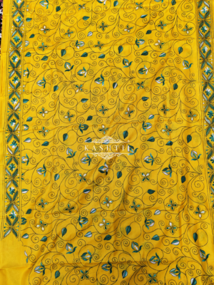 Yellow Kantha Stitch Saree