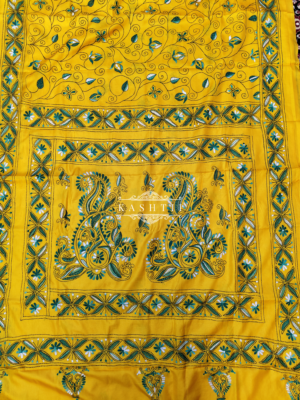 Yellow Kantha Stitch Saree